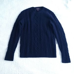Black Brown 1826 Dark Navy Lambswool Cable-Knit Sweater Medium